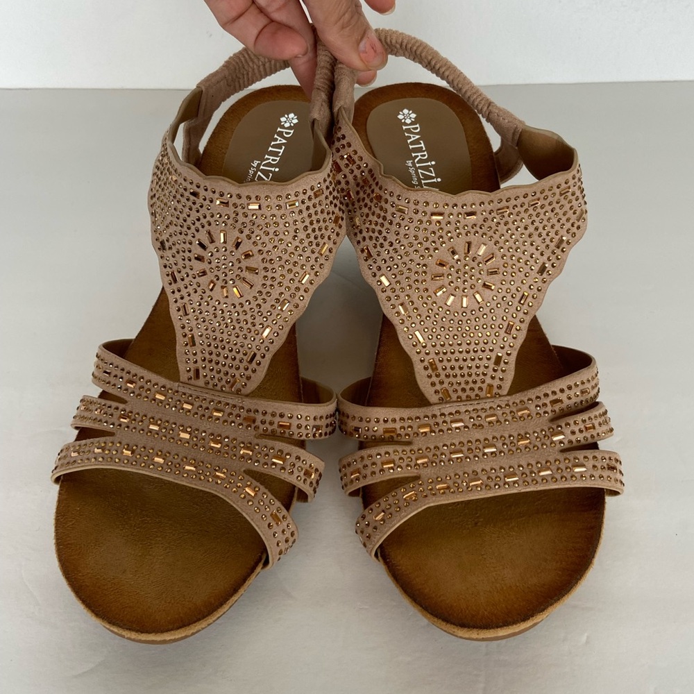 Patrizia By Spring Step Rose Gold‎ Embellished Wedge Sandals Size 9 Slingback